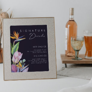 Farbenfrohe tropische Flora Lila Signaturgetränk Poster