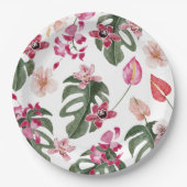Farbenfrohe tropische Flora Pappteller (Vorderseite)