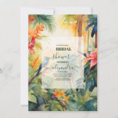 Farbenfrohe tropische Flora | Peach Brautparty Einladung (Vorderseite)