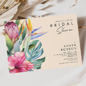 Farbenfrohe tropische Flora | Peach Brautparty Einladung