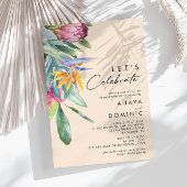 Farbenfrohe tropische Flora | Peach Let's Celebrat Einladung
