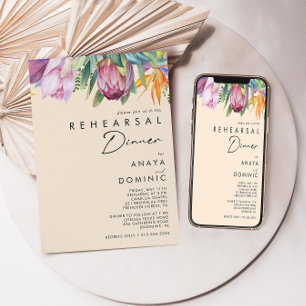 Farbenfrohe tropische Flora Peach Probe Dinner Einladung