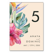 Farbenfrohe tropische Flora | Peach Tischnummer (Vorderseite)