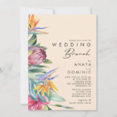 Farbenfrohe tropische Flora | Peach Wedding Brunch Einladung (Vorderseite)