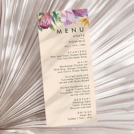 Farbenfrohe tropische Flora | Peach Weddinner Menükarte