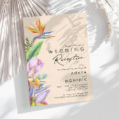 Farbenfrohe tropische Flora | Peach Wedeption Einladung