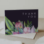Farbenfrohe tropische Flora | PurpleDanke-Karte Dankeskarte<br><div class="desc">Diese farbenfrohe tropische Blüte | lila, dank Ihrer Karte ist perfekt für Ihr modernes boho Ziel, grün, lila, pfirsichfeiern. Das Design besticht durch ein elegantes Bouquet mit klassischem Aquarell und Blume, zu denen u.a. Salbeigrün Eukalyptus, Lila und Rot Protea, rot-rosa Hibiskus, Orange und Blau des Paradieses und dunkelgrüne Palmenblätter zählen....</div>