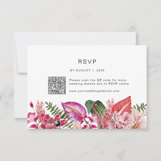 Farbenfrohe tropische Flora RSVP Karte (Vorderseite)