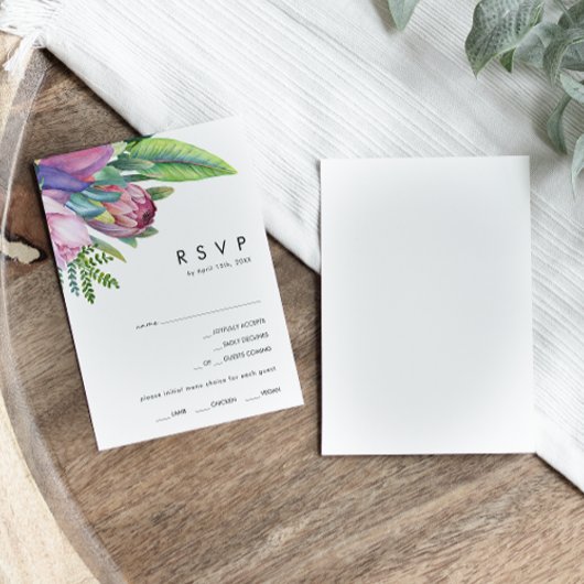 Farbenfrohe tropische Flora | RSVP-Karte im Menü RSVP Karte