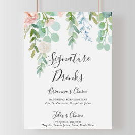 Farbenfrohe tropische Flora Signature Drinks unter Poster