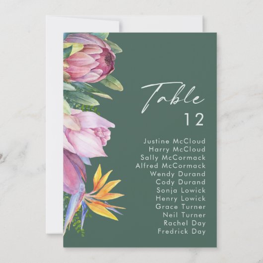 Farbenfrohe tropische, florengrüne Tischnummer (Rückseite)