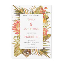 Farbenfrohe tropische Foliage Hochzeit retten das 