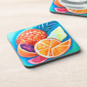 Farbenfrohe tropische Früchte Getränkeuntersetzer (Linke Seite)