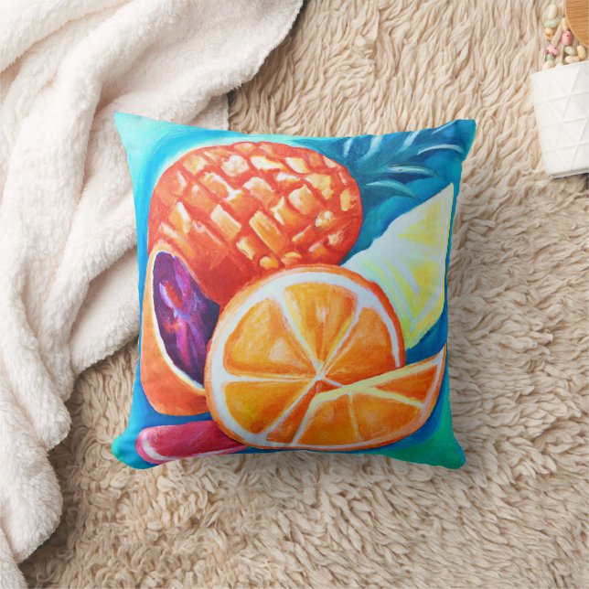 Farbenfrohe tropische Früchte Kissen (Decke)