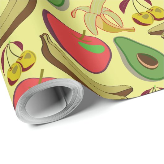 Farbenfrohe tropische Früchte nahtlos Muster Geschenkpapier (Rolleneckpunkt)