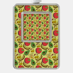 Farbenfrohe tropische Früchte nahtlos Muster Rahmen-Ornament Silber