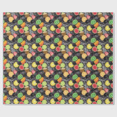 Farbenfrohe tropische Früchte, schwarzer Hintergru Geschenkpapier (Flach)