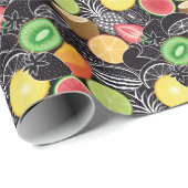 Farbenfrohe tropische Früchte, schwarzer Hintergru Geschenkpapier (Rolleneckpunkt)
