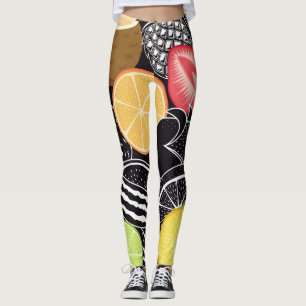 Farbenfrohe tropische Früchte, schwarzer Hintergru Leggings
