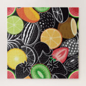 Farbenfrohe tropische Früchte, schwarzer Hintergru Puzzle (Horizontal)
