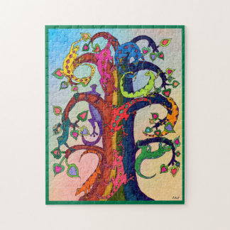 Farbenfrohe tropische Gecko Lizard Wasserfarben Ku Puzzle