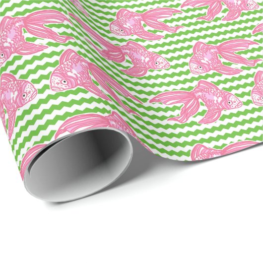 Farbenfrohe tropische Goldfish-Zickzack Muster Geschenkpapier (Rolleneckpunkt)