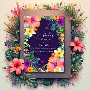 Farbenfrohe tropische hawaiianische Blumen - Save- Einladung