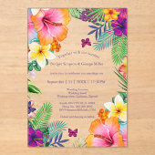 Farbenfrohe tropische hawaiianische Hochzeit Acryleinladungen (Vorderseite)