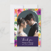 Farbenfrohe tropische hawaiianische Hochzeit & Fot Dankeskarte (Vorderseite)