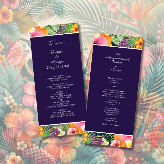 Farbenfrohe tropische hawaiianische Hochzeit Programm