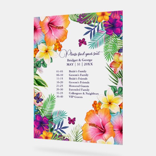 Farbenfrohe tropische hawaiianische Hochzeitssitze Acrylschild (Winkel)