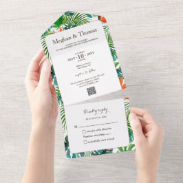 Farbenfrohe tropische Hochzeit mit QR-Code-UAWG All In One Einladung