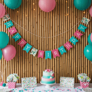 Farbenfrohe Tropische Jungle-Tiere zum Geburtstag Wimpelkette