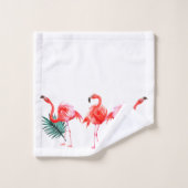 Farbenfrohe tropische Koralle Pink Flamingo Badhandtuch Set (Waschlappen)