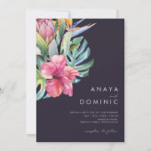 Farbenfrohe tropische Lässig Lila in einer Hochzei Einladung (Vorderseite)