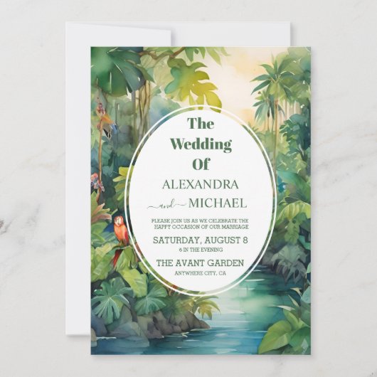 Farbenfrohe tropische Lässige Grüne Hochzeit Einladung (Vorderseite)