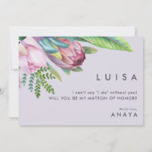 Farbenfrohe tropische Lila Matrone des Ehrenvorsch Einladung (Rückseite)