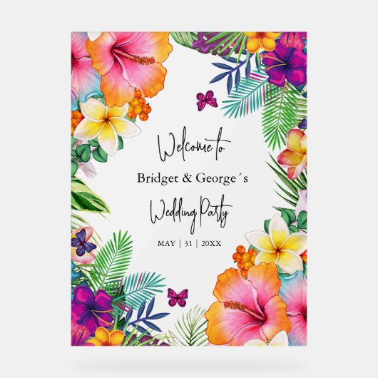 Farbenfrohe tropische Mattierte Hochzeit Acrylschild (Vorderseite)