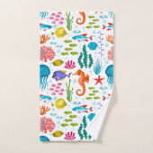 Farbenfrohe tropische Meerestiere und Tiermuster Badhandtuch Set (Handtuch)