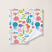 Farbenfrohe tropische Meerestiere und Tiermuster Badhandtuch Set (Waschlappen)