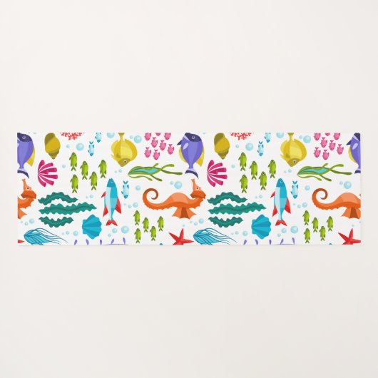 Farbenfrohe tropische Meerestiere und Tiermuster Yogamatte (Rückseite (Horizontal))