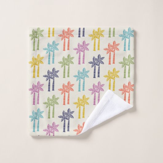 Farbenfrohe tropische Palmenbaummuster Badhandtuch Set (Waschlappen)