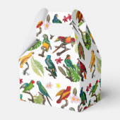Farbenfrohe tropische Papageien, Blätter Blume Hoc Geschenkschachtel (Rückseite)