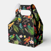 Farbenfrohe tropische Papageien, Blätter Blume Hoc Geschenkschachtel (Rückseite)