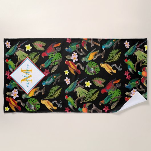 Farbenfrohe tropische Papageien-Blätter, Blume-Mon Strandtuch (Vorderseite)