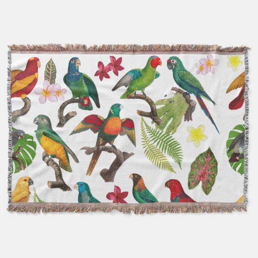 Farbenfrohe tropische Papageien, Blätter und Blume Decke (Vorderseite)