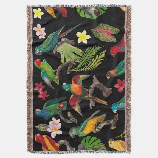 Farbenfrohe tropische Papageien, Blätter und Blume Decke (Vorderseite Vertikal)