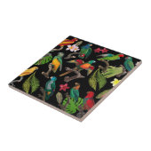 Farbenfrohe tropische Papageien, Blätter und Blume Fliese (Seite)