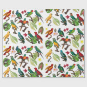 Farbenfrohe tropische Papageien, Blätter und Blume Geschenkpapier (Flach)