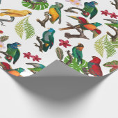 Farbenfrohe tropische Papageien, Blätter und Blume Geschenkpapier (Ecke)